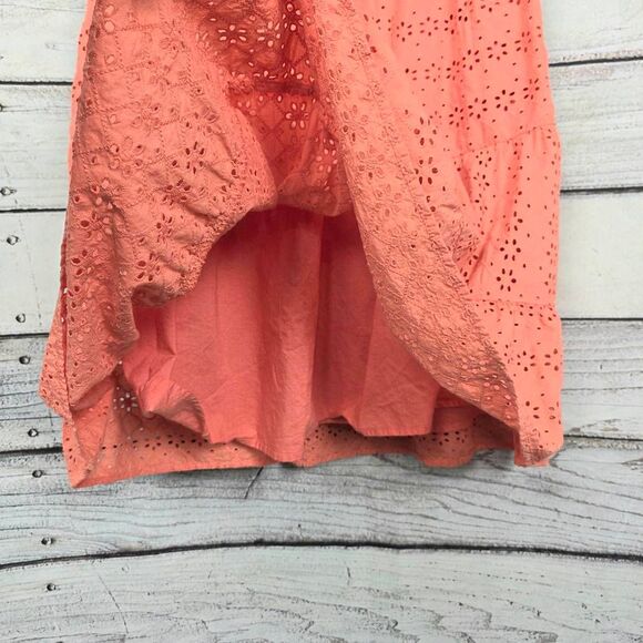 LOFT M Coral Eyelet Tiered Cotton Sleeveless Dress - Picture 2 of 10